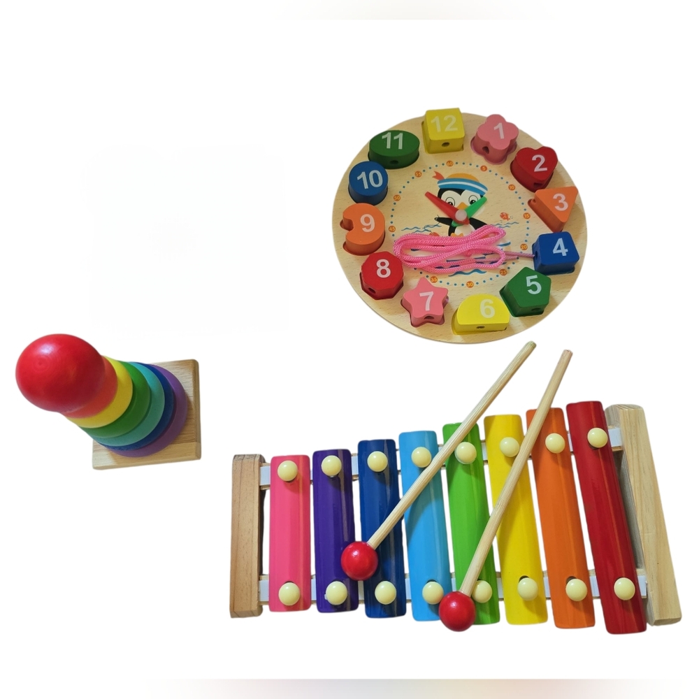Bundle Lot New Colorful Wooden Toys For Toddlers